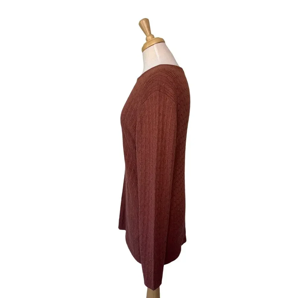 PERUVIAN CONNECTION Pima Cotton Cable Knit Crewneck Sweater Brick Brown Size XL